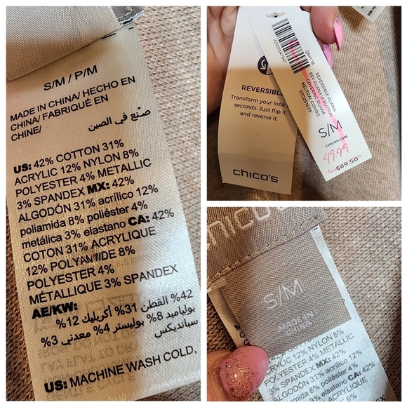 NWT Chico's Reversible Button-Detail Ruana. Tan/Metallic Gold. Size S/M (O/S) - Picture 4 of 17